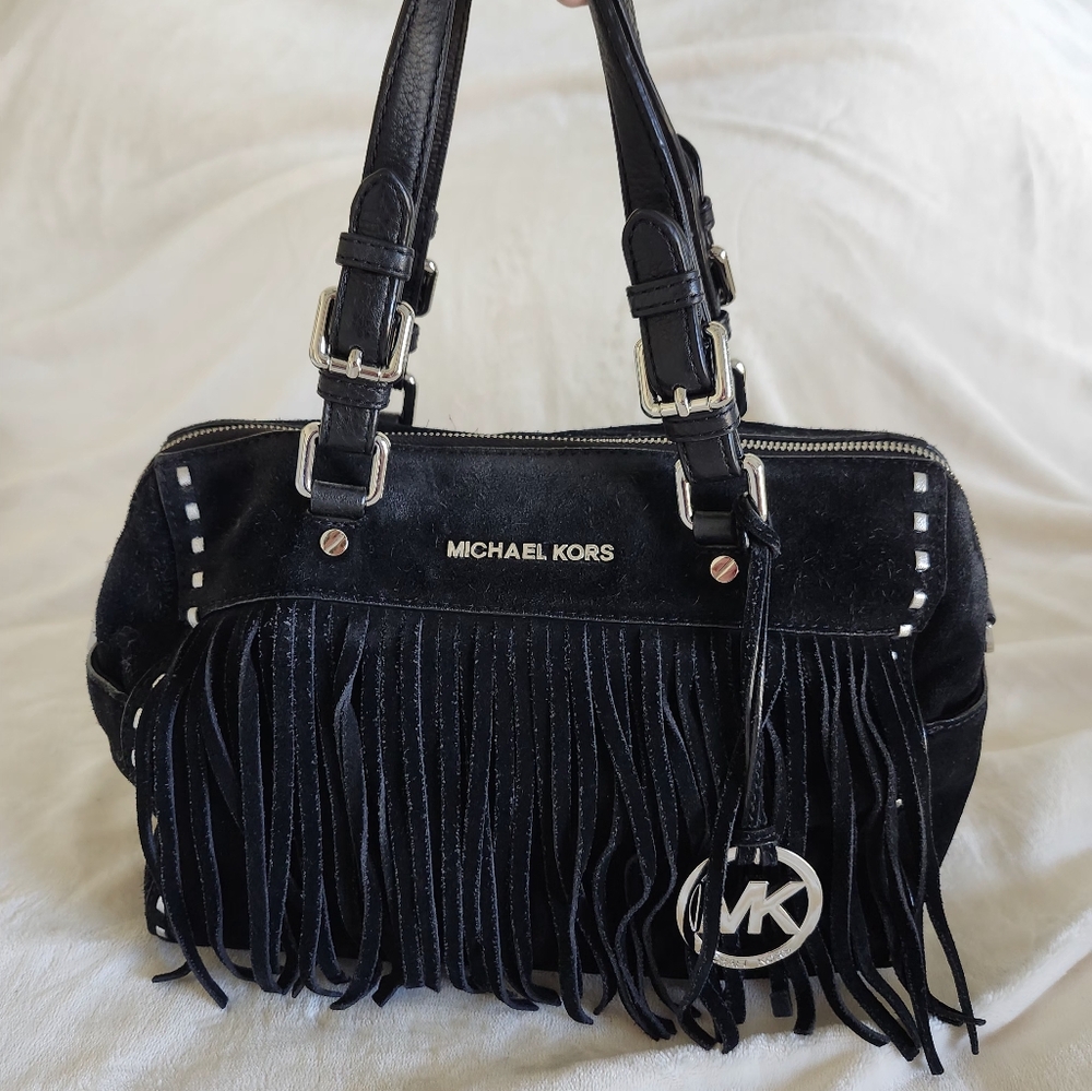 Black Suede Michael Kors fringe purse